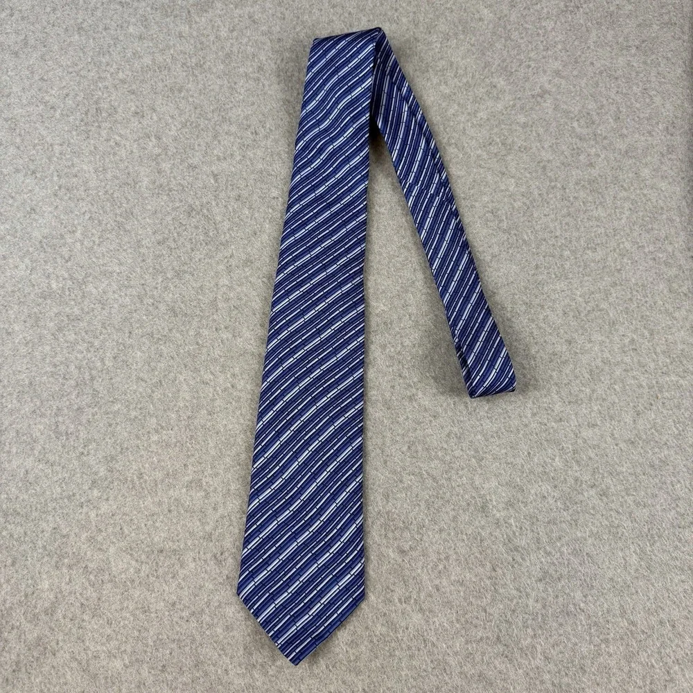 Vintage Battistoni Roma Blue White Striped Silk Tie Made in Italy 59x3.25